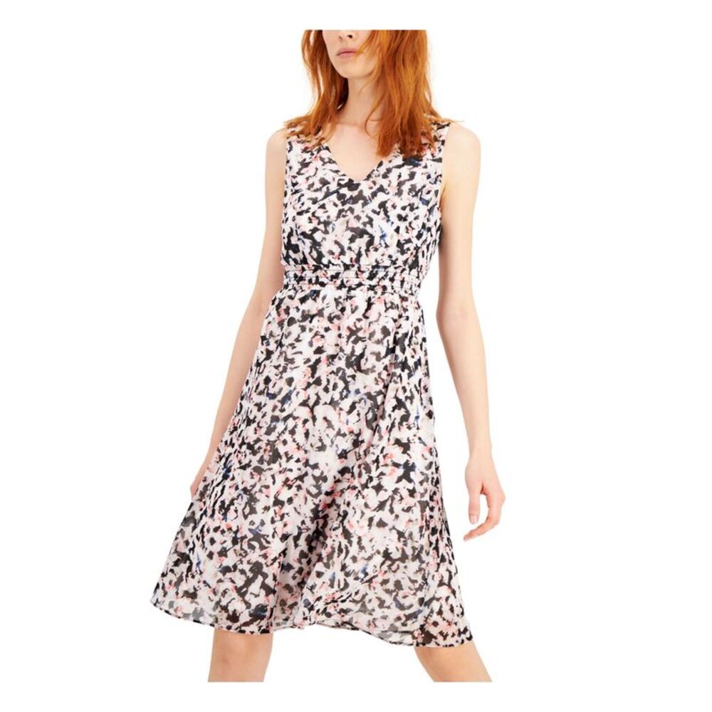 INC DRESS Womens Ivory Chiffon Sleeveless Above The Knee Fit + Flare Dress 14
